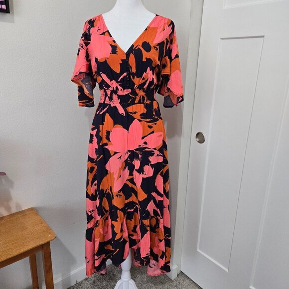 NWT Anthropologie Abel the Label Clare Boho Floral Hi Lo Midi Dress Sz Med - Picture 1 of 11